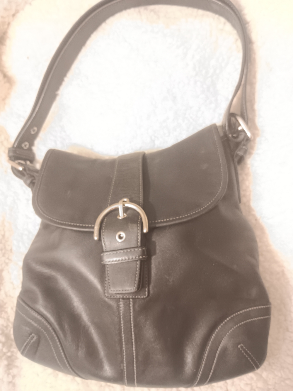 Coach Black Leather Shoulder Bag with Buckle Strap